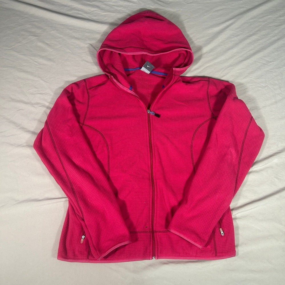 Nike ACG Fit Therma Pink Waffle Knit Fleece Full Zip Hoodie Womens Large